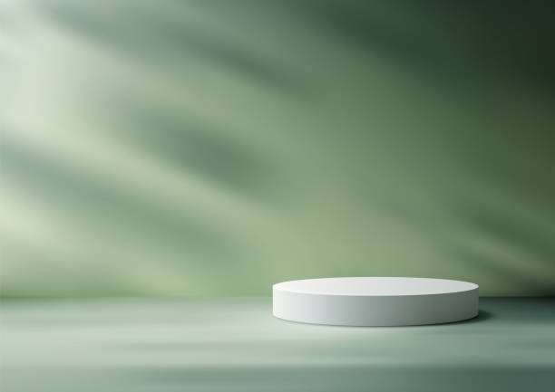 istock Minimalist 3D White Podium Bathed in Soft Green Light with Gentle Shadows, Perfect for Modern Nature Themed Product Displays and Mockups 2166970611