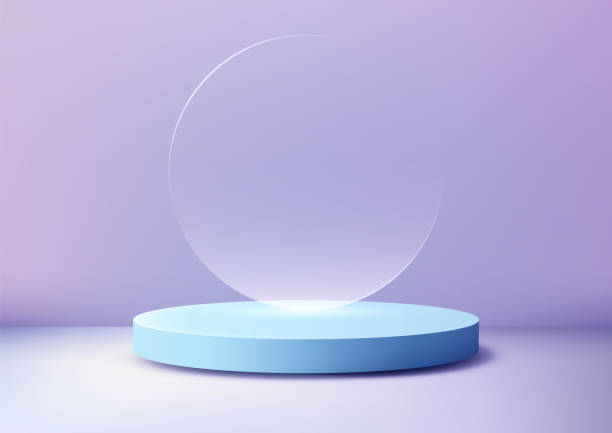 istock Minimalist Blue Podium with Transparent Circle on Soft Purple Backdrop, Modern 3D Product Display for Elegant Mockups, Showroom 2166970624