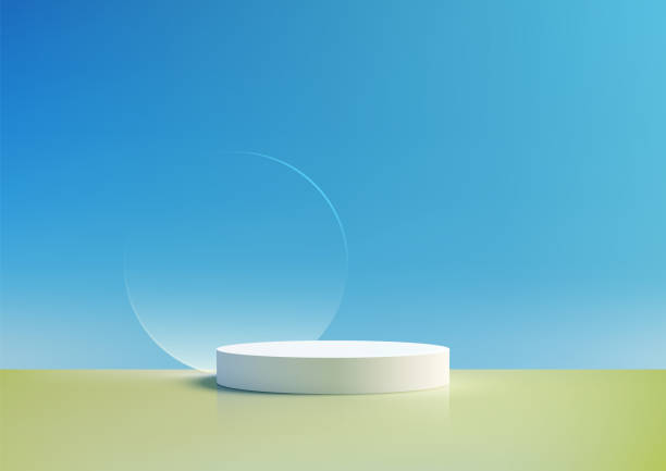 istock Minimalist 3D White Podium on Green Surface Against Vibrant Blue Sky Background, Perfect for Nature Inspired Product Display, Mockup 2166970631