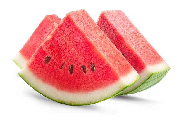 istock Watermelon triangle slices with seeds isolated on white background. Clipping path. 2166972123