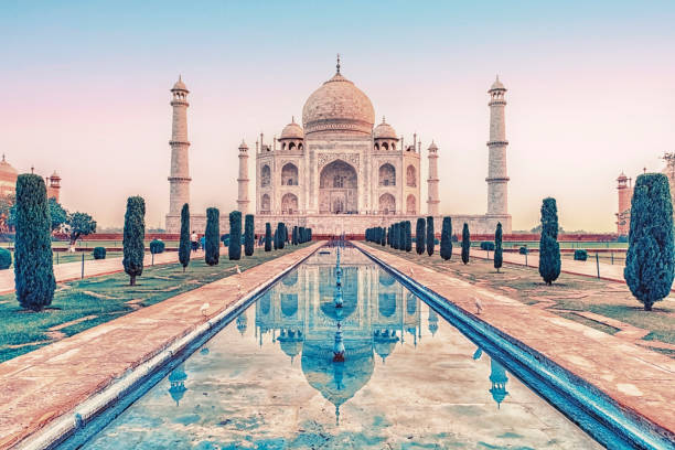 Taj Mahal Mausoleum in Agra Taj Mahal in sunrise light, Agra, Uttar Pradesh, India mughal empire stock pictures, royalty-free photos & images