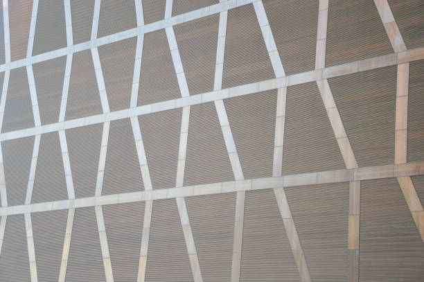 istock Facade cladding of the building. Decorative brown geometric panels arranged in an abstract pattern. 2166973858
