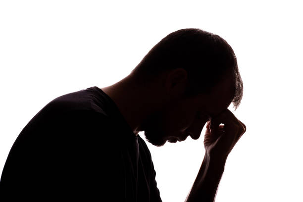 Sad man young unshaven businessman business clothes silhouette - on white background isolate