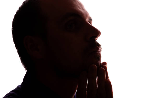 istock Sad man young unshaven business clothes silhouette - white background isolate 2166982049