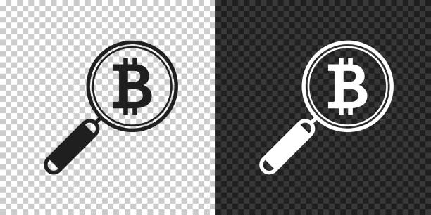 istock Magnifying glass with Bitcoin sign. Icon for design on blank background 2166985680