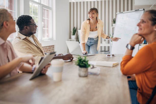 istock Team collaborating in an office meeting with whiteboard 2166989265