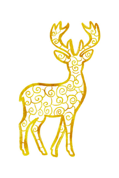 istock Watercolor golden deer, Christmas decoration, gold ornament reindeer vector 2166989545