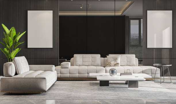 istock mock up poster frame in interior background, living room. 3D render, 3D illustration 2166994400