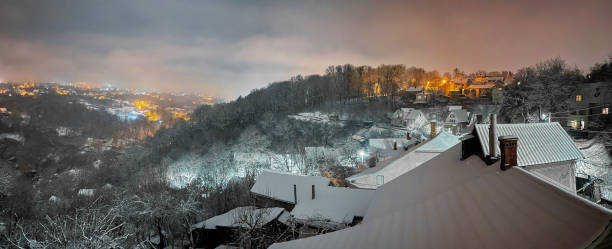 istock Panoramic winter views, city, mountains and Hills 2166995798