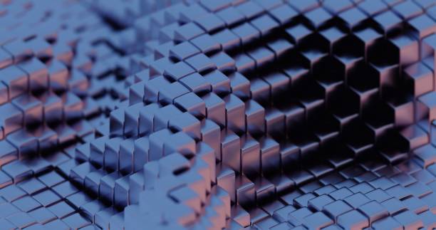 istock Abstract 3D Render of Blue and Purple Cubes - Geometric Pattern with Hexagonal Highlights 2166996159