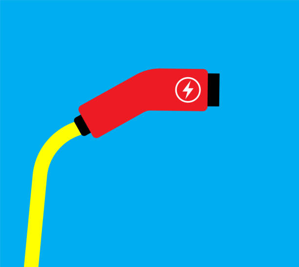 ilustraciones, imágenes clip art, dibujos animados e iconos de stock de icono de conector de cargador ev, símbolo de enchufe de carga de coche eléctrico. - cargador de batería