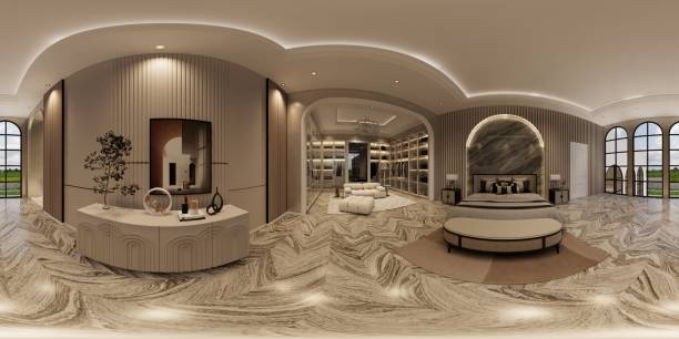 istock Modern and luxurious house interior .Living room and dining room decoration. 3d rendering interior.Bedroom and walk in closet. 2167004367