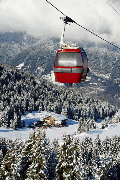 istock Vintage ski gondolas over Courchevel ski resort by winter 2167008639