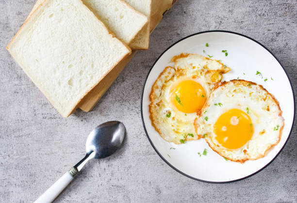 istock a plate of fried eggs and bread as a breakfast menu 2167010016