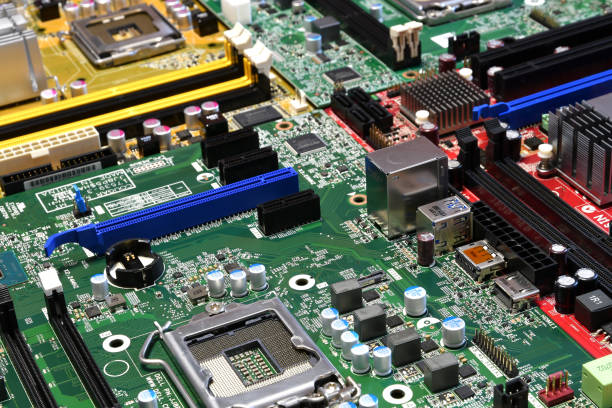 istock Modern Computer Motherboards. Motherboard digital chip. Technology background 2167010402