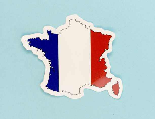 France Map with Flag Colors on Light Blue Background