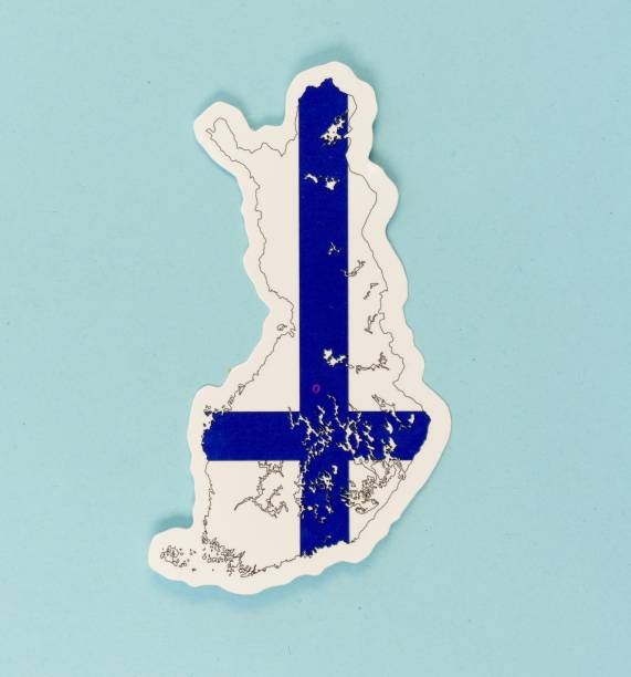 Finland Map with Flag Colors on Light Blue Background