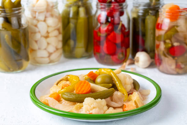 Homemade mixed vegetable pickles for winter