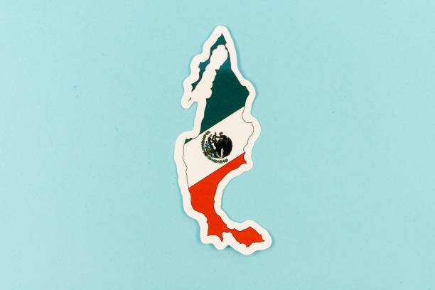 Mexico Map with National Flag on Light Blue Background