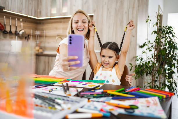 Creative bonding time: Mother and daughter enjoy art at home