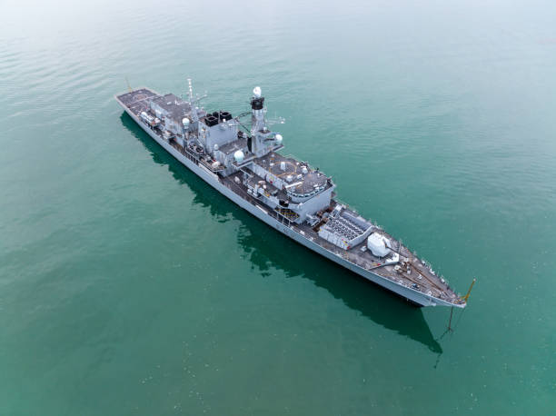 HMS Somerset (Type 23 frigate) anchored in the solent Portsmouth.