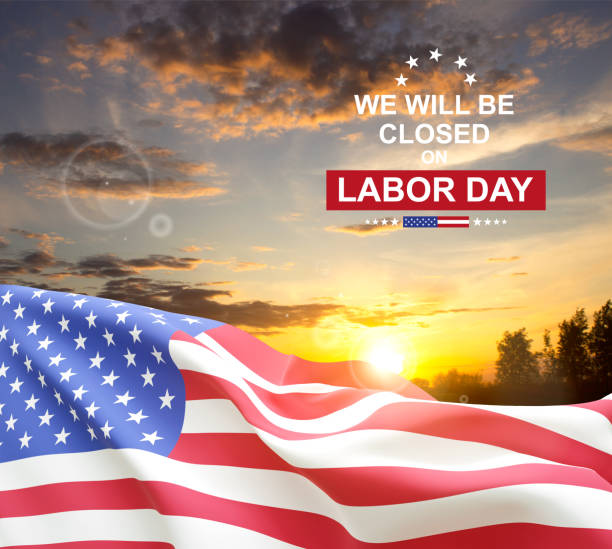 istock Labor Day Background. American flag against the sunset 2167018475