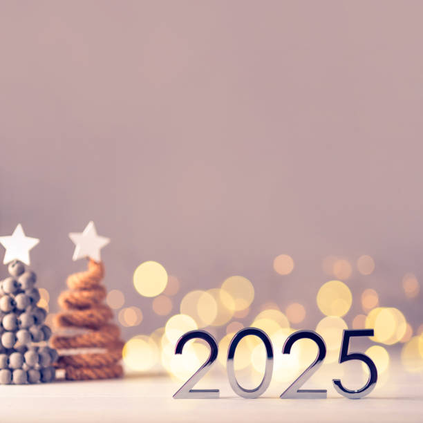 istock Metal numbers 2025 on table with bokeh lights. 2167019867