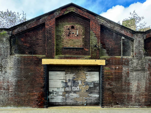 Old shuttered door on an abandoned old warehouse in Ipswich