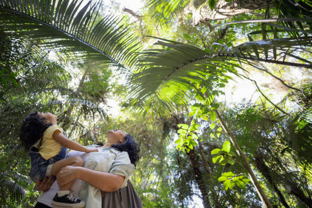 Mother and daughter on an ecotourism trip in the Amazon rainforest.