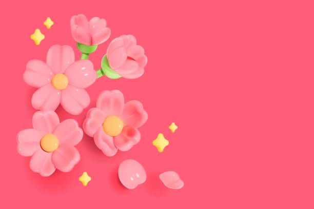 istock 3D pink flowers and small yellow stars 2167024672