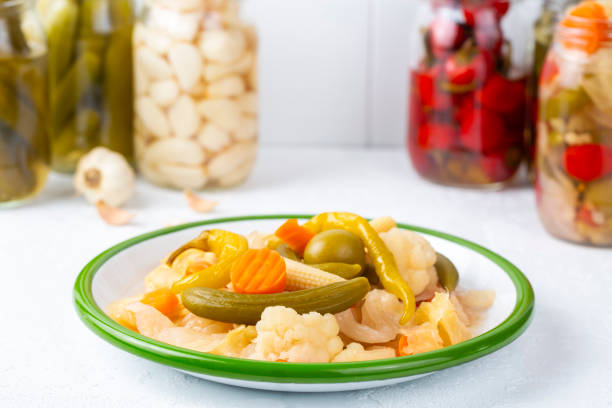 Homemade mixed vegetable pickles for winter