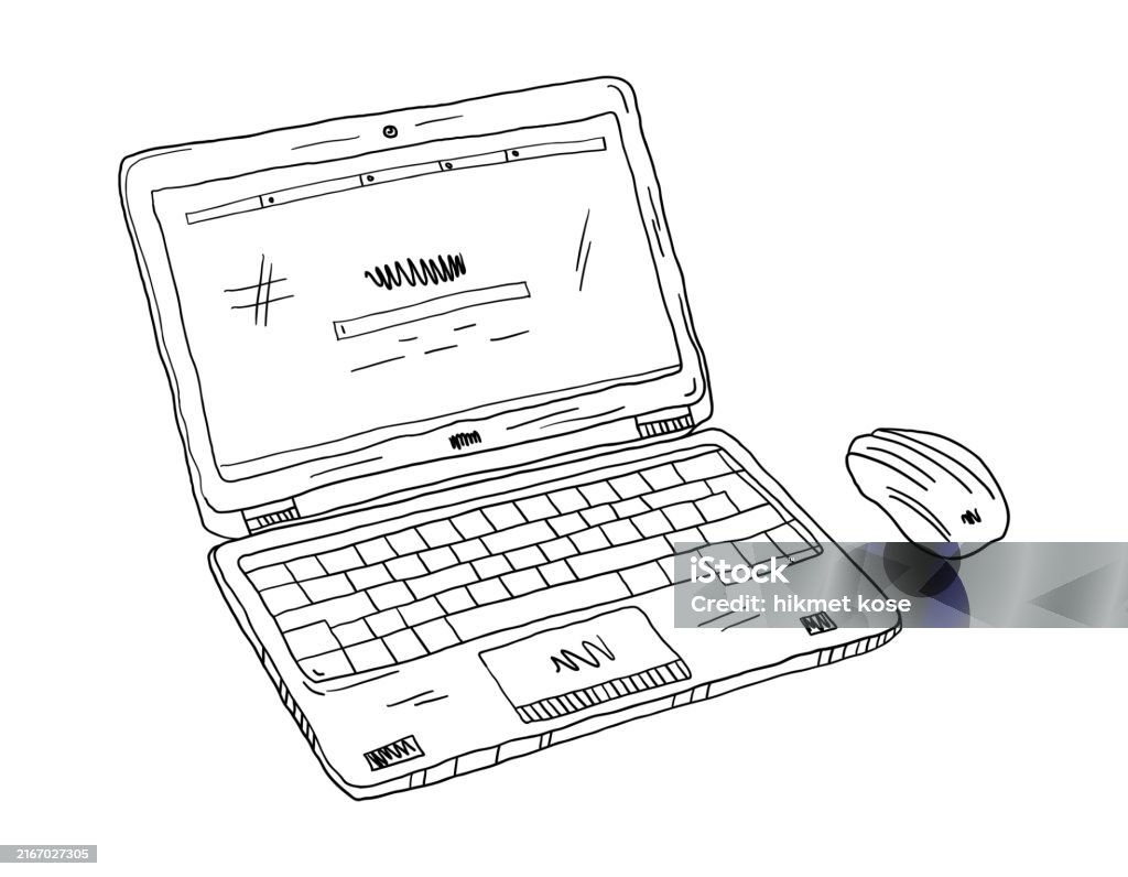 Notebook Imagedraw Hand Draw Notebook Computer Illustration In White Background Stock ...