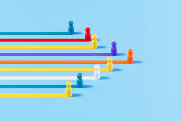 Leadership, Teamwork, Business Concept with Colorful Pawns. Digitally generated image. 3d render.