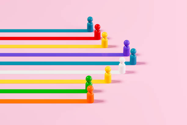 Leadership, Teamwork, Business Concept with Colorful Pawns. Digitally generated image. 3d render.