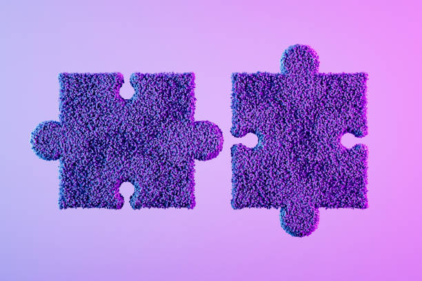 White puzzle pieces scattered along the left edge of a light green background. The arrangement emphasizes the contrast between the clean white pieces and the soft green surface. 3D rendered image.