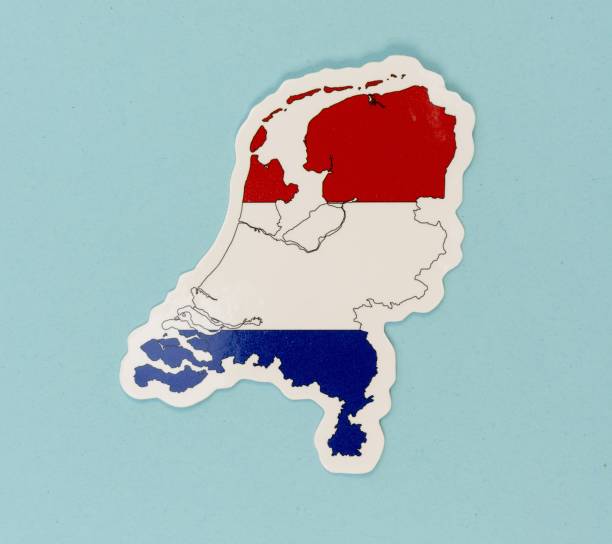 Netherlands Map with National Flag Colors on Light Blue Background
