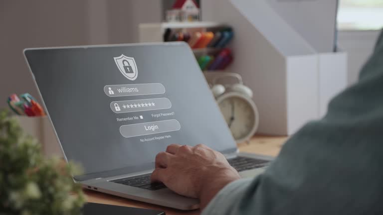 Track Shot CGI Man Fill Username and Password for Cyber Security System Concept