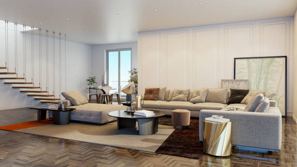 istock Large luxury modern bright interiors Living room mockup illustration 3D rendering image 2167041666
