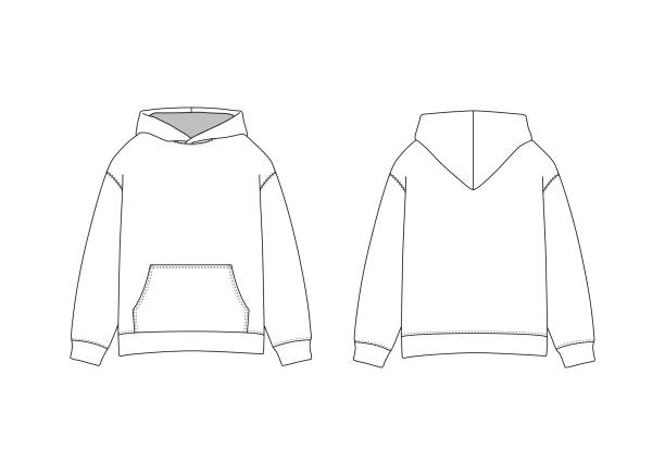 bildbanksillustrationer, clip art samt tecknat material och ikoner med classic hoodie technical fashion illustration hoodie vector template illustration front and back views oversized drop shoulder unisex hoodie cad design - huvtröja