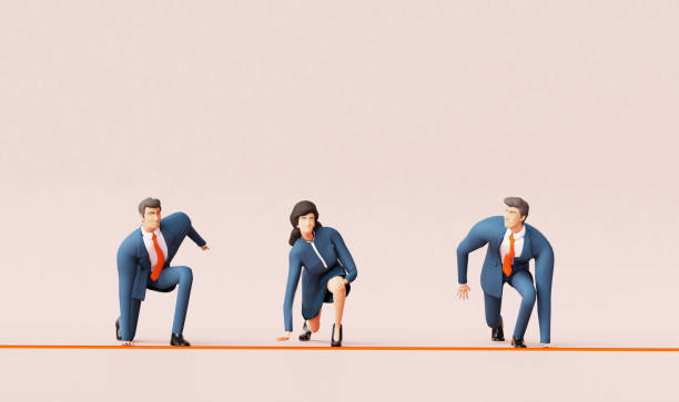 istock Successful business people  in starting position is ready to run, 3D rendering illustration with copy space 2167053353