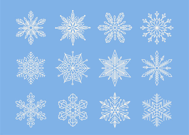bildbanksillustrationer, clip art samt tecknat material och ikoner med set of snowflake line icons. symbols with snowflakes of various shapes and ornaments. winter snow. design element for app and print. outline vector illustration collection - snöflingor
