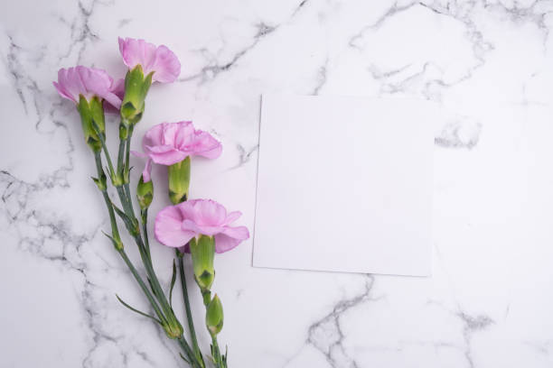 istock Invitation mockup with pink carnation flowers on light background, copy space for card design. Wedding invitation. International Women's Day, Mother's Day concept 2167058013