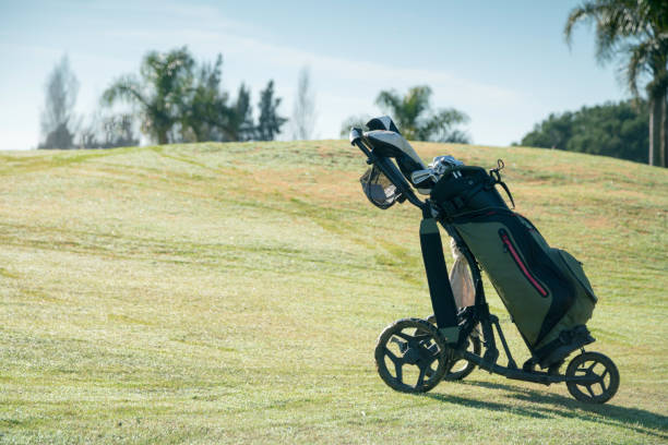 Electric powered golf buggy also used to transport guests at a hotel or resort. Isolated 3d illustration.