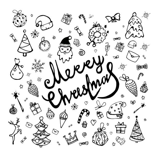 istock Big cute set of Christmas design elements in doodle style 2167066990