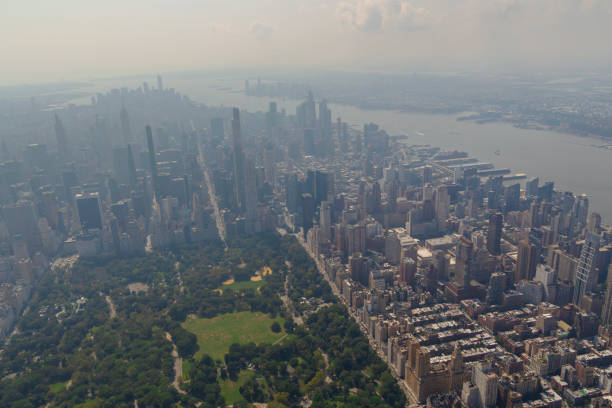 Helicopter aerial view of New York City
