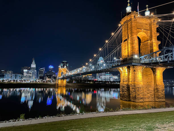night bridge view cincinnati skyline at night city lights ohio river bridge nighttime cityscape