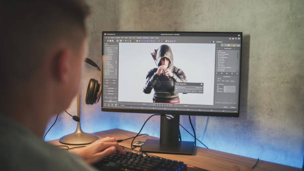 Young designer creates 3D model of game character using PC