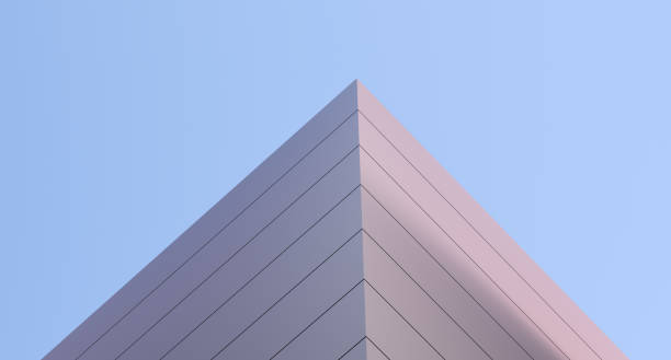 istock Block corner structure,architectural design minimal,futuristic design. Structure,concrete block building at sunset,evening on sky horizon,wallpaper.3D render 2167070410