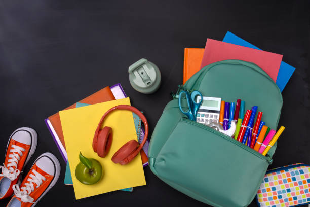 istock Back to School Backpack with Supplies on a Black Chalkboard 2167071679