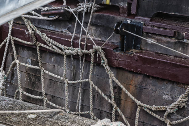 istock Ropes and rigging on an old wooden ship 2167073357